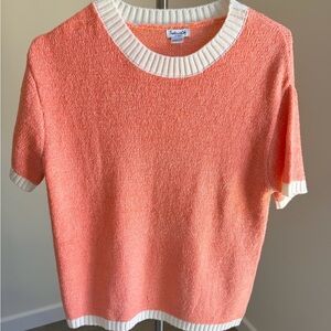 Splendid Coral Short-Sleeve Crew with Cream Trim S fits like M